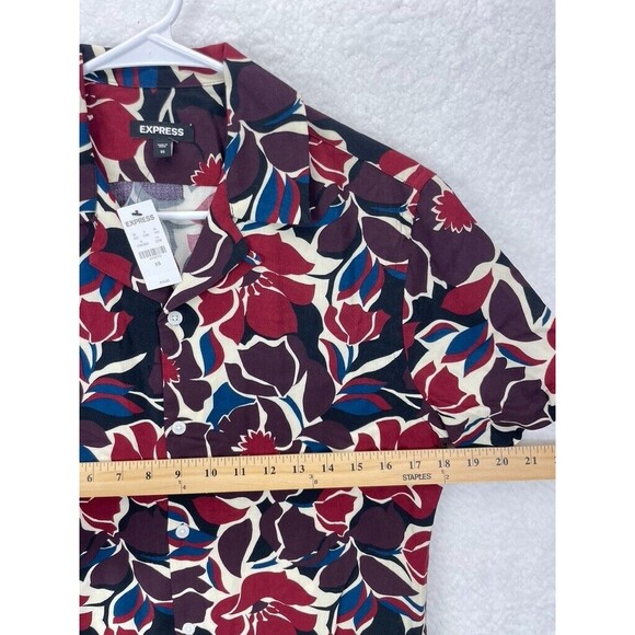 Express Leaf Print Shirt Men’s Size XS Rayon Hawaiian Short Sleeve Button Up NWT - Picture 4 of 7